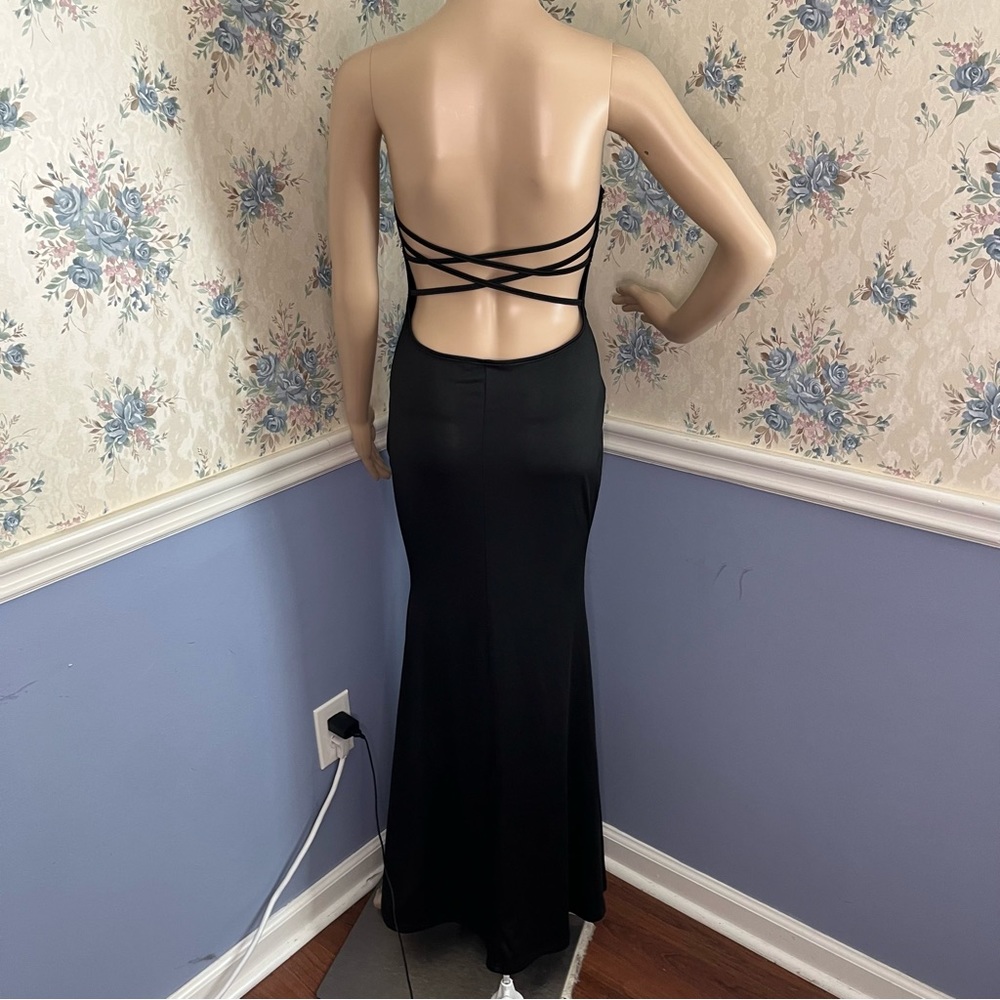 Long Maxi Black Bodycon Elegant Sexy Strapless Dress, Size 4